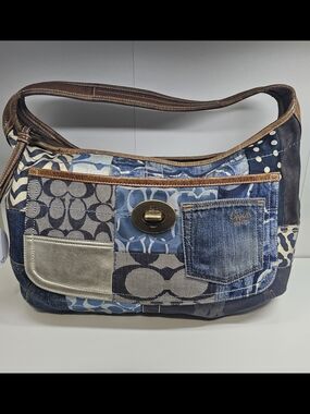 Coach Patchwork Blue Denim Hobo Shoulder Bag